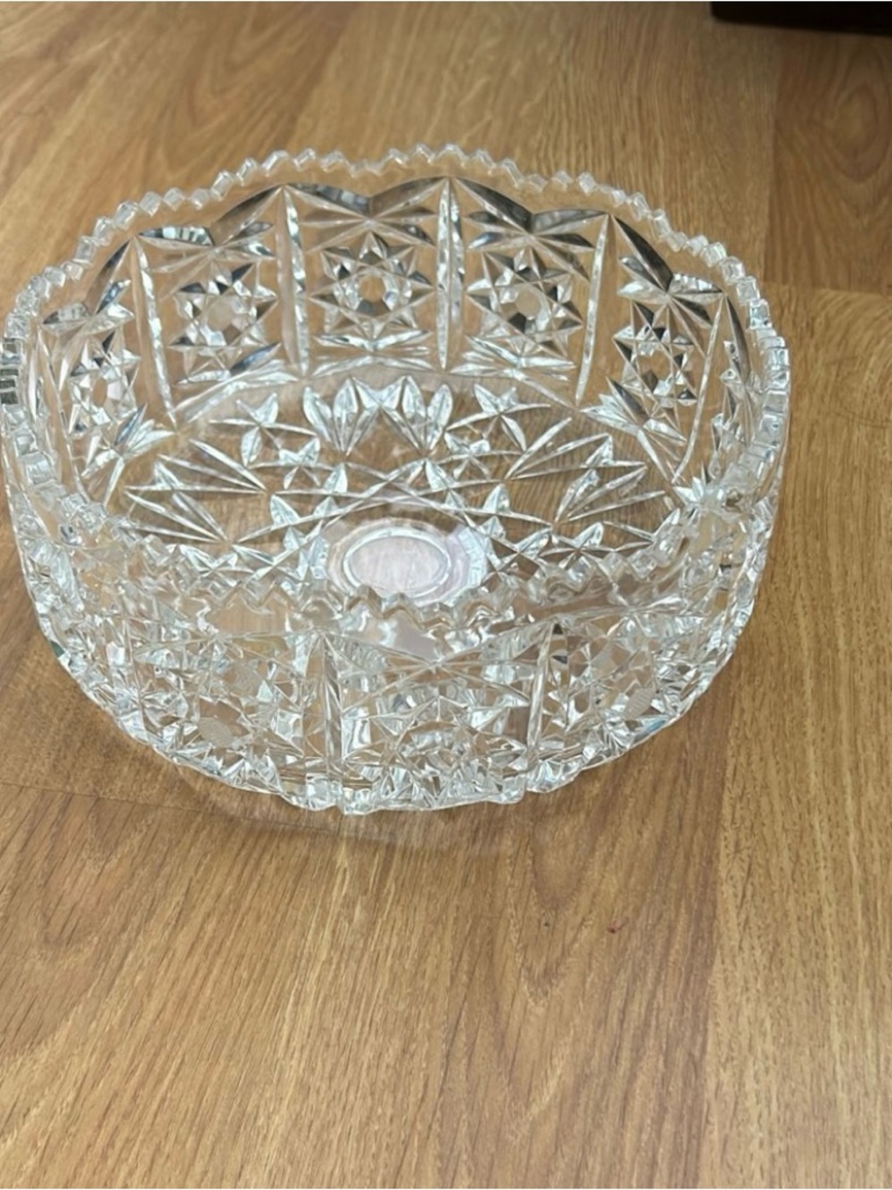 Pressed Glass Serving Bowl - Clear Cut Design